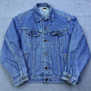 VTG Lee Womens Denim Trucker Jacket 39 M Blue‎ Jean 90s 80s USA Made Button Up